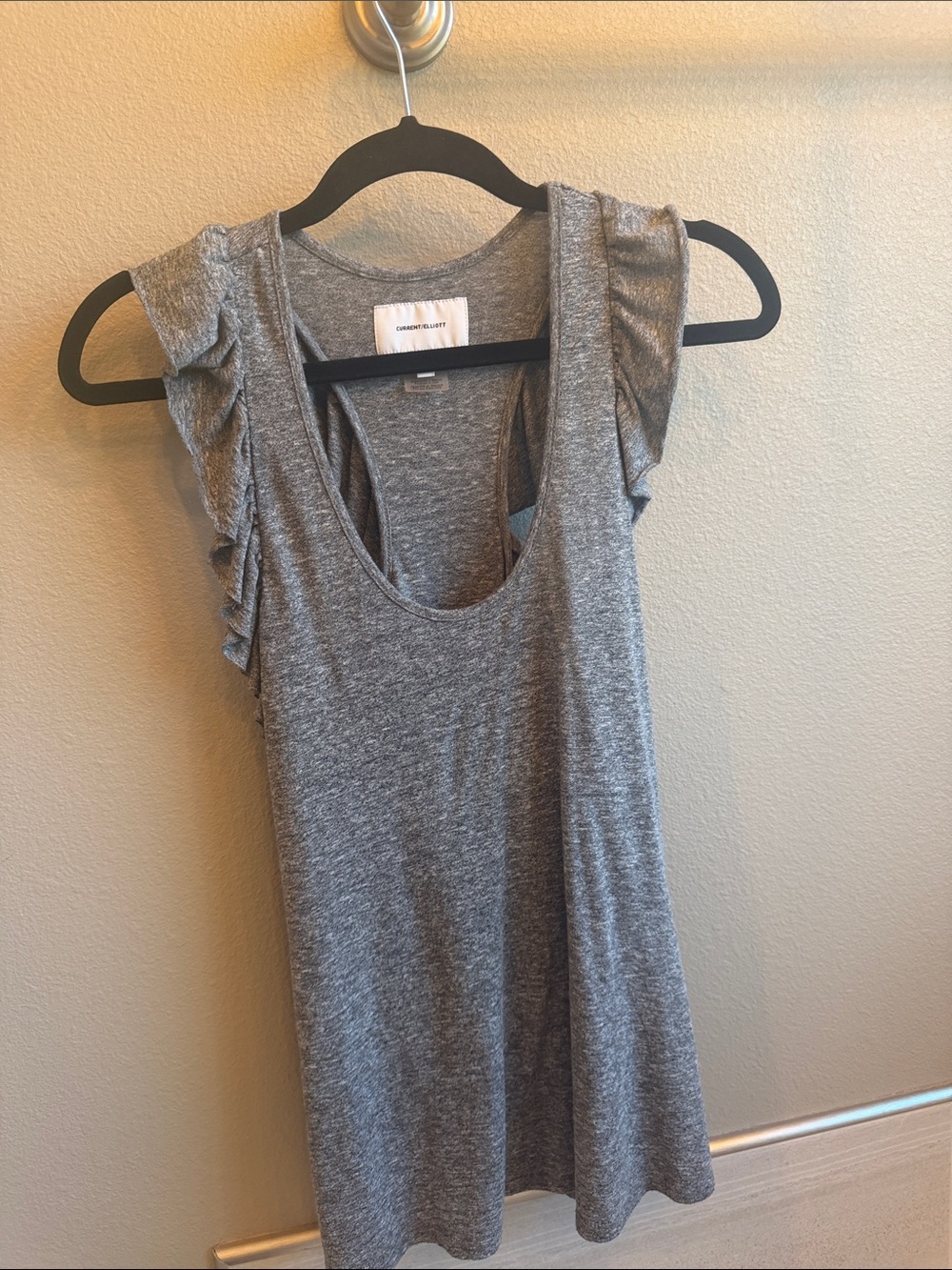 Current Elliott Grey Ruffle Sleeve Women's Tank Top